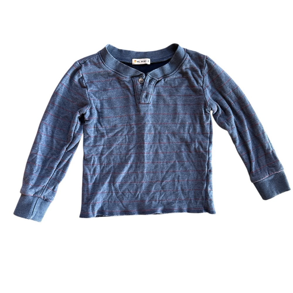 Marine Layer ML Mini Blue Striped Long Sleeve Henley Shirt Size 2‎